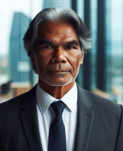 an older dark-skinned Aboriginal businessman